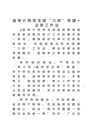 县审计局党支部“六抓”党建+业务工作法