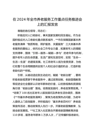 在全市养老服务工作重点任务推进会上的汇报发言