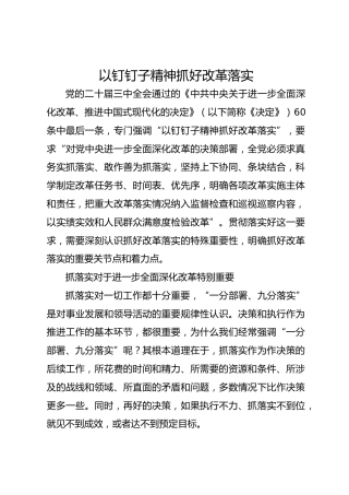以钉钉子精神抓好改革落实