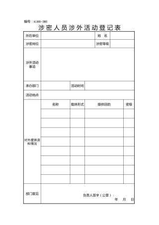 A1305涉密人员涉外活动登记表