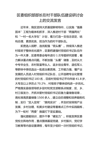 组织部部长在村干部队伍建设研讨会上的交流发言