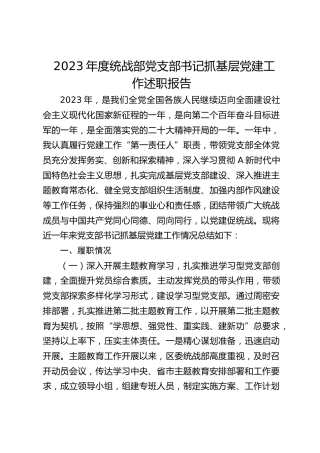 统战部党支部书记抓基层党建工作述职报告