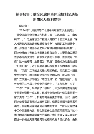 辅导报告：健全风腐同查同治机制 坚决斩断由风及腐利益链（纪委党课）