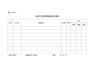 A0417涉密物品移交清单