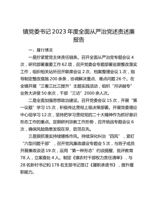 乡镇党委书记2023年度全面从严治党述责述廉报告
