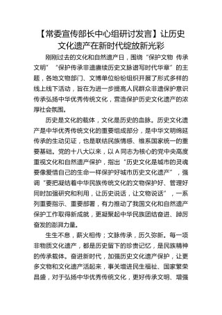 【宣传部长研讨发言】让历史文化遗产在新时代绽放新光彩