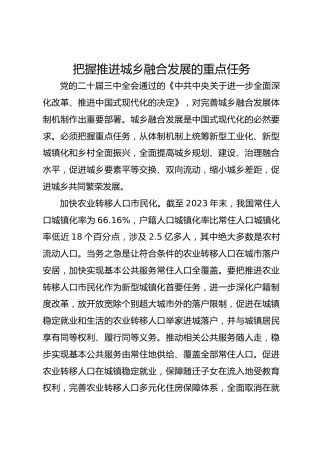 把握推进城乡融合发展的重点任务