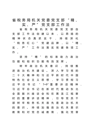 省税务局机关党委党支部“精、实、严”党支部工作法
