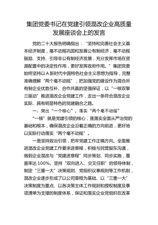 在党建引领混改企业高质量发展座谈会上的发言（公司）