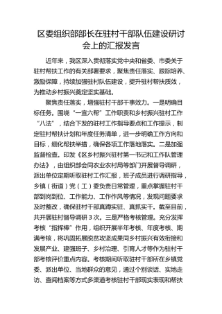 组织部部长在驻村干部队伍建设研讨会上的汇报发言