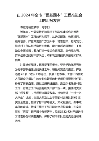 在全市“强基固本”工程推进会上的汇报发言
