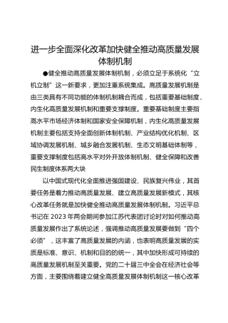 进一步全面深化改革 加快健全推动高质量发展体制机制