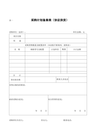采购计划备案表