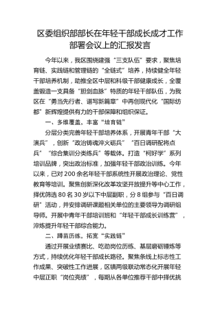 组织部部长在年轻干部成长成才工作部署会议上的汇报发言