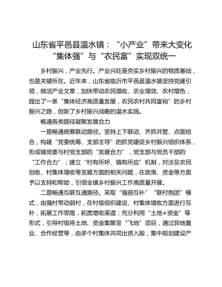 乡镇经验：“小产业”带来大变化“集体强”与“农民富”实现双统一