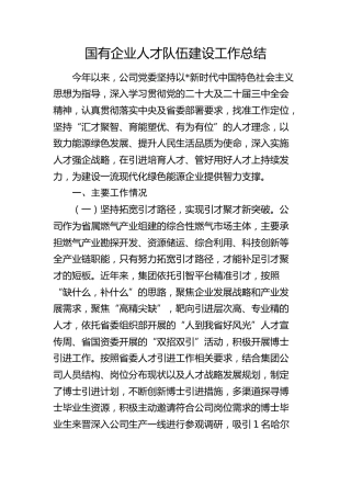 国企公司2024年人才队伍建设工作总结