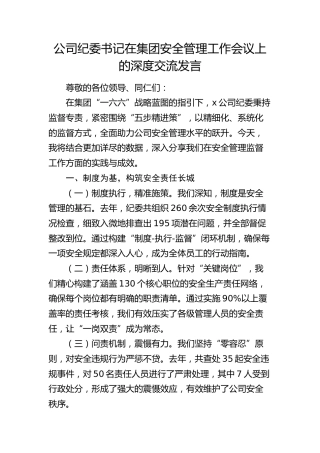 公司纪委书记在安全管理工作会议上的交流发言