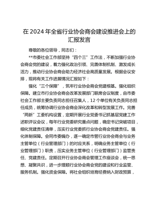 在全省行业协会商会建设推进会上的汇报发言