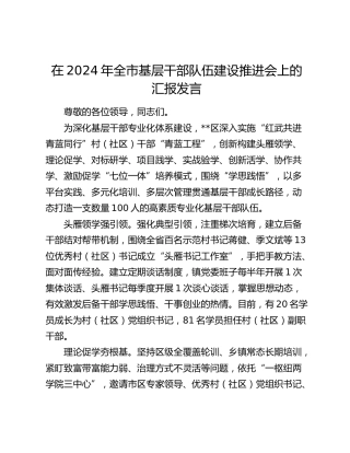 全市基层干部队伍建设推进会上的汇报发言