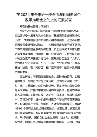 全市进一步全面深化国资国企改革推动会上的上的汇报发言
