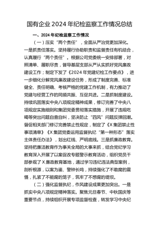 国企公司纪检监察工作情况总结3300字