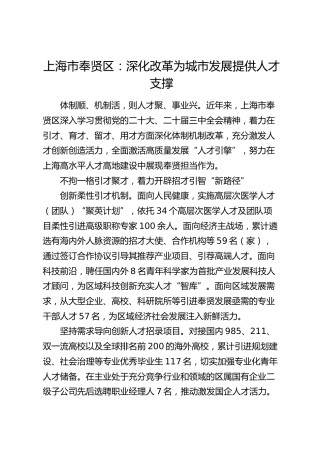上海市奉贤区：深化改革为城市发展提供人才支撑