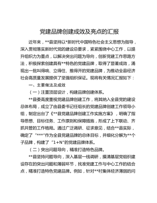 县区党建品牌创建成效及亮点经验汇报
