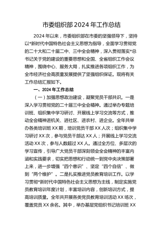 市委组织部2024年工作总结