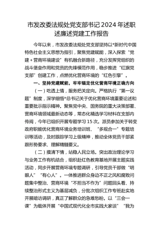 发改系统党支部书记2024年述职述廉述党建工作报告（结合营商环境）