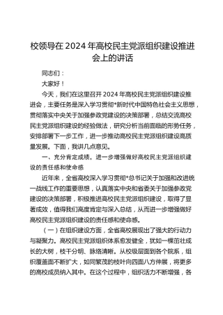 在高校（学校）民主党派组织建设推进会上的讲话