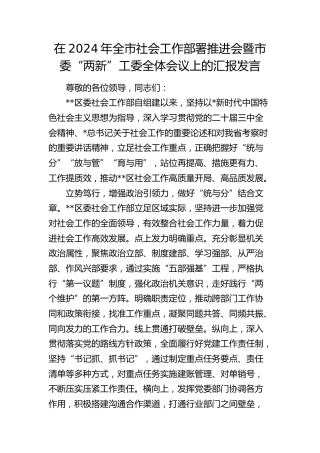 在全市社会工作部署推进会暨市委“两新”工委全体会议上的汇报发言