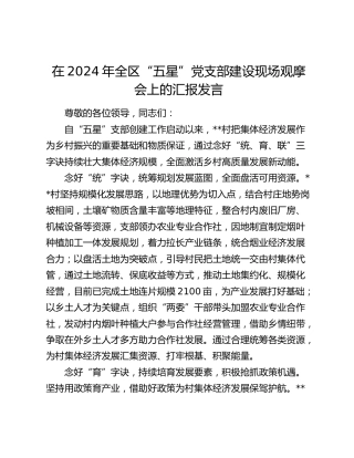 在全区“五星”党支部建设现场观摩会上的汇报发言