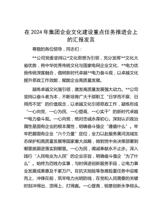在公司企业文化建设重点任务推进会上的汇报发言