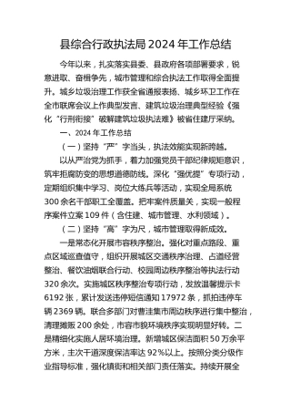 县综合行政执法局2024年工作总结和2025年重点工作计划