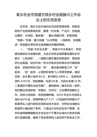 乡镇在全市党建引领乡村全面振兴工作会议上的交流发言