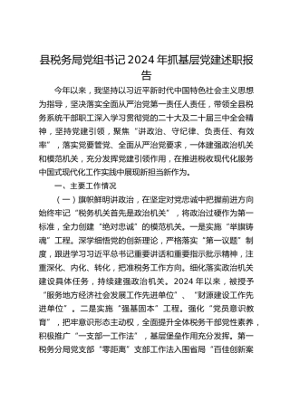 税务系统2024年书记抓基层党建述职报告2300字