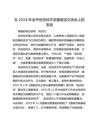 在全市低空经济发展座谈交流会上的发言
