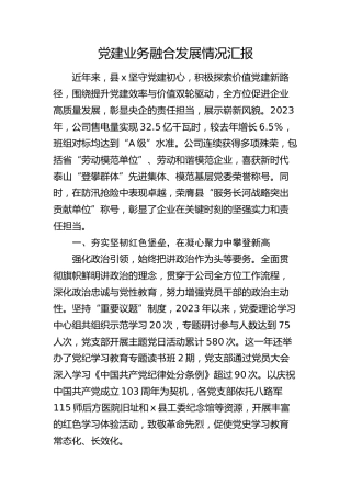 公司党建业务融合发展情况总结汇报2600字