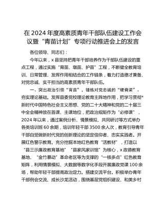 高素质青年干部队伍建设工作会议暨“青苗计划”专项行动推进会上的发言