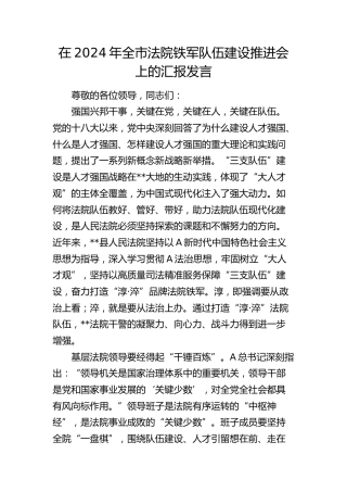 在全市法院铁军队伍建设推进会上的汇报发言