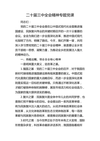二十届三中全会精神专题党课3400字
