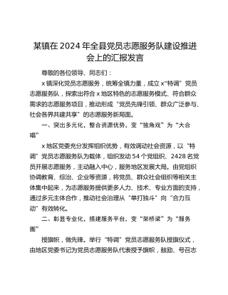 乡镇在2024年全县党员志愿服务队建设推进会上的汇报发言