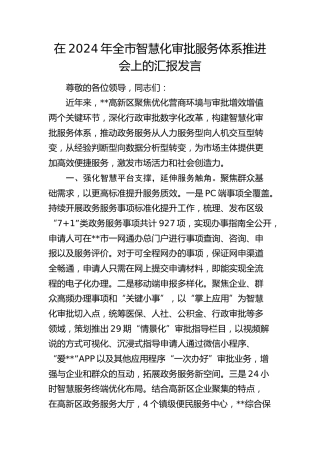 全市智慧化审批服务体系推进会上的汇报发言