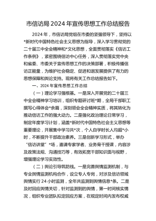 市信访局宣传思想工作总结报告