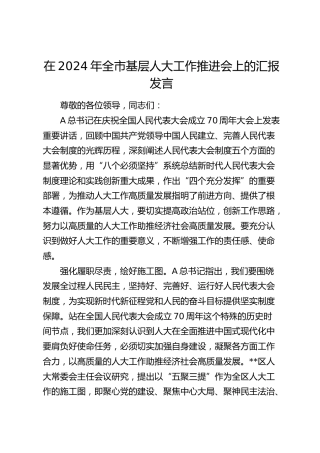 在全市基层人大工作推进会上的汇报发言