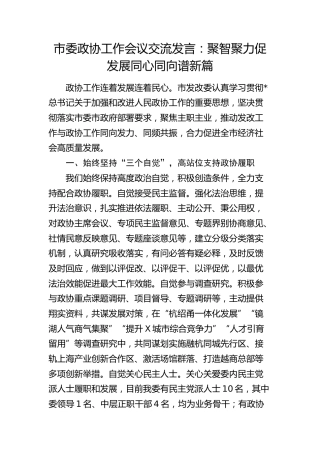市委政协工作会议交流发言（发改）