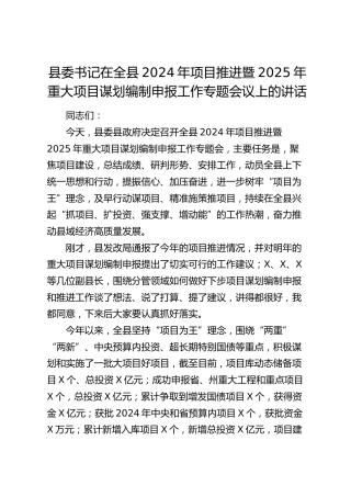县委书记在全县项目推进暨2025年重大项目谋划编制申报工作专题会议上的讲话
