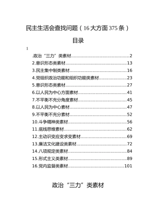 民主生活会查找问题示例集锦（16大方面375条）