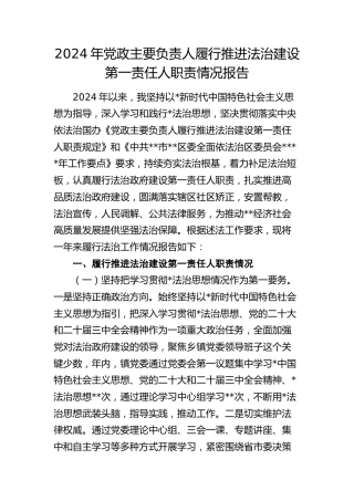 负责人履行推进法治建设第一责任人职责情况报告3100字