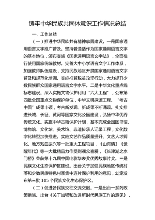 铸牢中华民族共同体意识工作情况总结